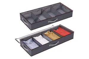 Large Space Saver Durable Fabric Underbed Storage Containers Under Bed Storage Bags with Removable Divider for Blankets Clothes