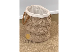 12 X 14 Inch Handwoven Jute Rope Braided Storage Basket with Lining and Leather Handles Multipurpose Organizer