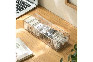 GREENSIDE Convenient Desk Drawer Accessories-Office Plastic Organizer Sundries Rectangle Shape Charger Cable Cord Storage Box