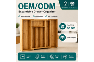 FSC Eco-Friendly Bamboo 7 Slot Expandable Drawer Organizer Dividers Adjustable Cutlery Tray For Jewelry Kitchen Utensils
