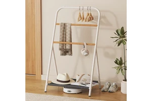 Bedside Coat Rack Floor-Standing Double Rod Solid Wood Modern Multifunction Sustainable Bedroom Clothes Storage Hanger