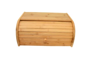 Organic Bamboo Bread Storage Box With Wooden Roll Lid Rectangular Kitchen Food Storage Bin Lacquer Technics