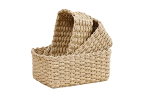 3 in 1 Natural Rattan Rectangle Woven Storage Baskets-Handmade Eco-Friendly Organizer Bins for Home Decor