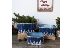Latest Blue Iron Christmas Decoration Supplies Art Flower Pine Cone Storage Box Flower Buckets Container Packing/giftpacking