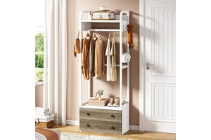 Tribesigns Heavy Duty Small Clothes Rack Freestanding Closet Organizer Coat Rack Drawers Shelves Premium Storage Holder Rack