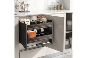 2 Tier Pull Down Cabinet Organizer Kitchen Furniture Hardware with Wood Marble Cherry Wood Panels