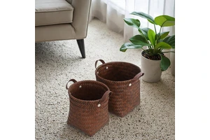 Imitation Rattan Handmade Woven Square Storage Basket American Vintage Style Customizable Factory Direct Supply