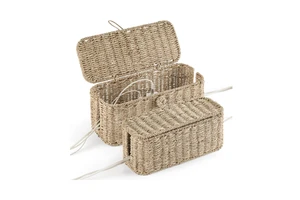 Large Natural Seagrass Cable Management Box Rectangle Cable Organizer Lid for Power Strips Electronics Desk Office-Made Vietnam