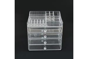 Stackable Acrylic Cosmetic Storage Box Clear Small Organizer with Multiple Compartments for Makeup Brushes Lipstick Skincare