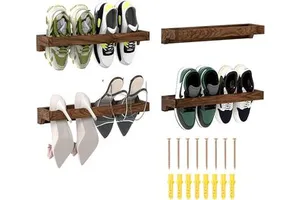 Stylish Wall Mounted Wooden Entryway and Hallway Shoe Rack Footwear Holder Storage Organizer
