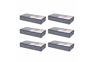 Stackable Under Bed Storage Boxes 90L Clear Lid Fabric Organizer for Shoes & Clothes, Rectangular Design, 6-Pack, Durable Home O