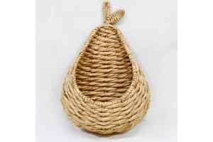 Handmade Water Hyacinth Wall Basket Pear Shape Bohemian Storage Decor Natural Fiber Woven Organizer for Home Use