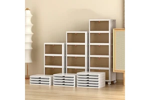 Modern Magnetic Drop Front Foldable Shoe Storage Box Free Assembly Plastic Shoe Organizer Cabinet with Wheels