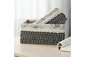 Cheap Hand Woven Rectangle Storage Baskets Cloth Material
