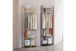 Modern Minimalism Metal Floor-Standing & Wall-Mounted Coat Rack with Clothing Storage Shelf for Bedroom Home Furniture