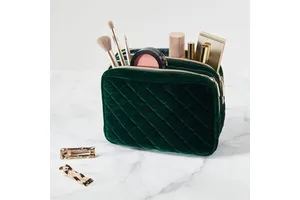 Factory Custom Velvet Makeup Bag Double Layer Zip Quilt Storage Bag Cosmetic Pouch Organizer Case Travel Toiletries Bag