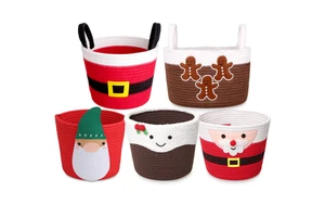 Wholesale Christmas Cotton Rope Storage Baskets With Handles Santa Snowman Gingerbread Man Decor Basket for Holiday Organizer
