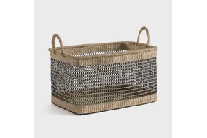 Exquisite Woven Seagrass Storage Basket Rectangle Basket With Handles Boho Seagrass Storage Container Essential for Home Hotel