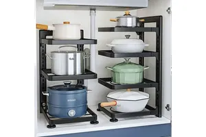 Pot Rack Organizers Adjustable Heavy Duty Pan Organizer Rack for Cabinet Multiple Use Pan Rack for Kitchen Counter and Cabinet