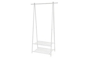 Space-saving Coat Stand Rack Iron White Clothes Rack With 2-Tier Storage for Shoes Baskets Clothes Display Racks Bedroom