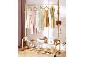 Iron Gold Single Tier Coat Rack with Drying Storage and Shoes Shelf for Living Room and Bathroom