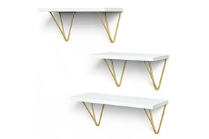 Wooden Double Tier Bracket Shelves Wall-Mounted Storage for Living Room Sleek Space-Saving Modern Design