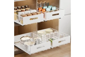 2 Pack Foldable Slide Out Peel And Stick Pull Out Drawer Heavy Duty Cabinet Organizer Shelf For Kitchen Cupboard Pantry Bathroom