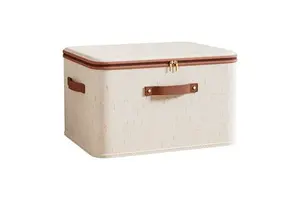 Large Capacity Fabric Storage Box With Lid And Reinforced Handles Foldable Closet Organizer For Blankets And Clothes