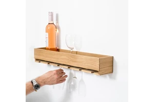 FSC Wall Mounted Luxury Oak Floating Storage Shelf with Glass Holder Living Room wall wine Wooden Shelves