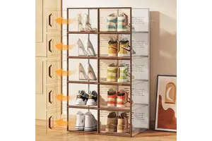 Plastic Stackable Shoes Case Magnetic Door Shoe Box Transparent Sneaker Crates Combination Folding Plastic Shoes Box BT-392