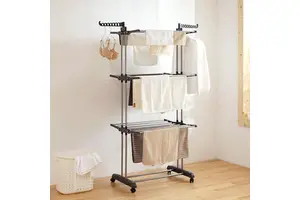 Multifunctional Floor Standing Clothes Drying Rack Indoor Four Tier Clothes Storage Rack Removable Retractable Towel Rack