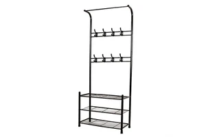 18 Coat Hooks Coat Rack with 3 Storage Compartments Shoe Racks
