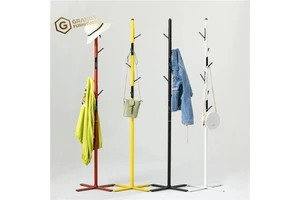 Modern Colorful Steel Floor Coat Rack with Retractable Folding Hooks Space Saving Flat Pack Clothes Hanger Hat Stand Home Office