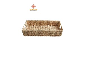 H&T 2025 OEM Rectangular Woven Tray Bread Flower Picnic Handmade Woven Custom Straw Wicker Rattan Storage Basket