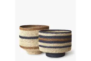 Best Selling Braided Seagrass Storage Basket Round Stripe Pattern Handmade Eco Friendly Organizer Basket Wholesale Bulk Supplier
