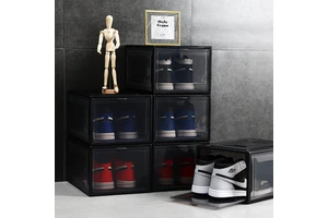 Black Foldable Shoe Containers Plastic Storage Box