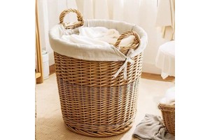 Woven Wicker Willow Storage Basket Laundry Basket Decorative Basket Hand-Woven Japanese Pastoral Modern with Handle Bathroom