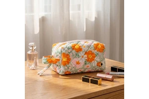 Custom Printed Floral Large Zipper Fashion Cotton Makeup Bag Beauty Sage Essentials Quilted Cosmetic Storage Pouch
