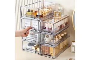 Multi-Layer Stackable Modern Minimalist Transparent Plastic Drawer-Type Storage Box for Cosmetics Sundries Masks