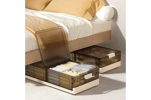 Large Capacity Foldable Plastic Storage Box with Wheels Bed Organizer Bins for Bedroom Clothing Under-Bed Storage