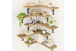 Modern Wooden Wall Mounted 5-Layer Baffle Storage Rack with Triangle Shape Suspended for Living Room