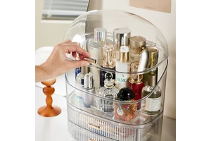 COIZY Large Capacity Cosmetic Storage Box Multifunctional Desktop Organizer Dustproof Plastic Makeup Box for Lipstick Dressing