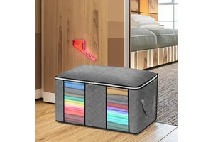 Factory Supply Home Clothes Non-Woven Storage Bag Transparent Window Double Puller Zipper 30L Capacity Foldable Design