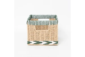 Luxury Square Eco-Friendly Paper Woven Multifunctional Storage Basket with Handle for Toys Food Clothes Organization