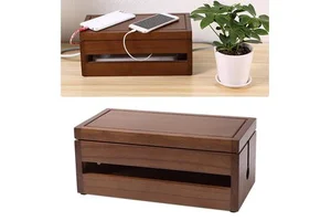 Wire Cable Storage Box Bamboo Anti Dust Cable Management Box Cable Organizer Box Device Organizer Management