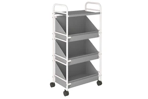 3-Tier Foldable Fabric Stackable Rolling Storage Cart with 4-Wheel Modern Kitchen & Living Room Toys Organizer