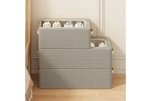 Chain Pattern Self-installing Home Shoe Storage Box Thick Stainless Steel Frame Foldable Eco-Friendly PET 24L-100L Capacity