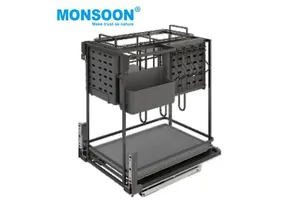 Modern Kitchen Bottle Cabinet Organizer Storage Pull Out Wire Basket Side Mount Carbon Steel Pull Out Multi Purpose Basket