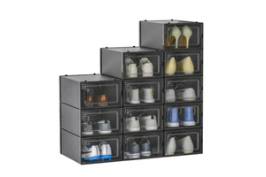 Space Saving Foldable Shoe Sneaker Container Bin Holder Clear Plastic Stackable Shoe Organizer Large 6 Pack Shoe Storage Box