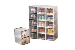 Cross-Border Japanese-Style PP Modern Minimalist Transparent Foldable Stackable with Lid Dustproof Drawer-Type Shoe Storage Box